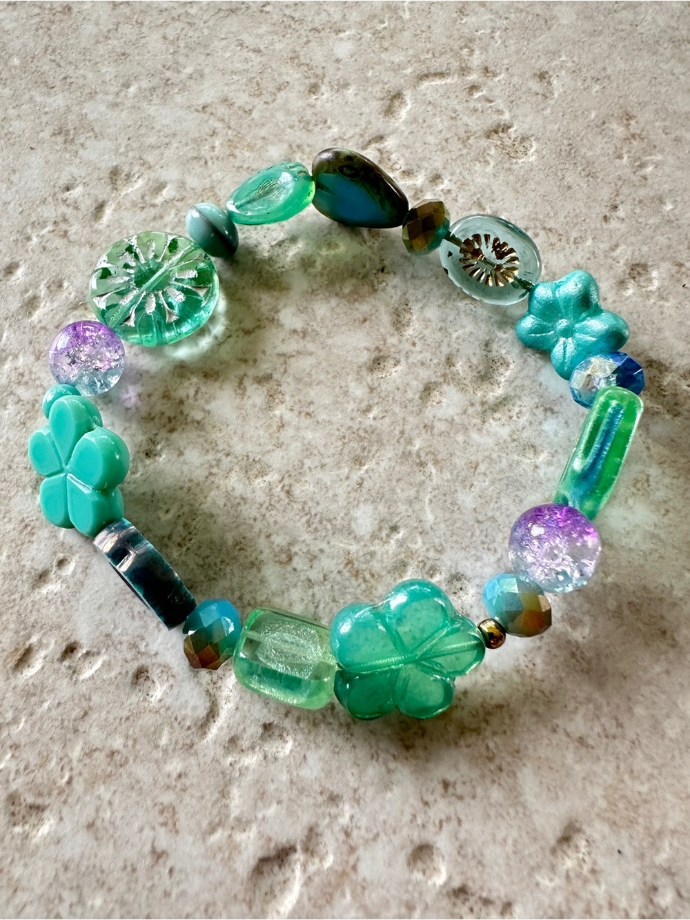 Turquoise Beaded Flower Stretch Bracelet